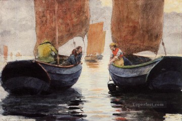  after Art Painting - An Afterglow Realism marine painter Winslow Homer